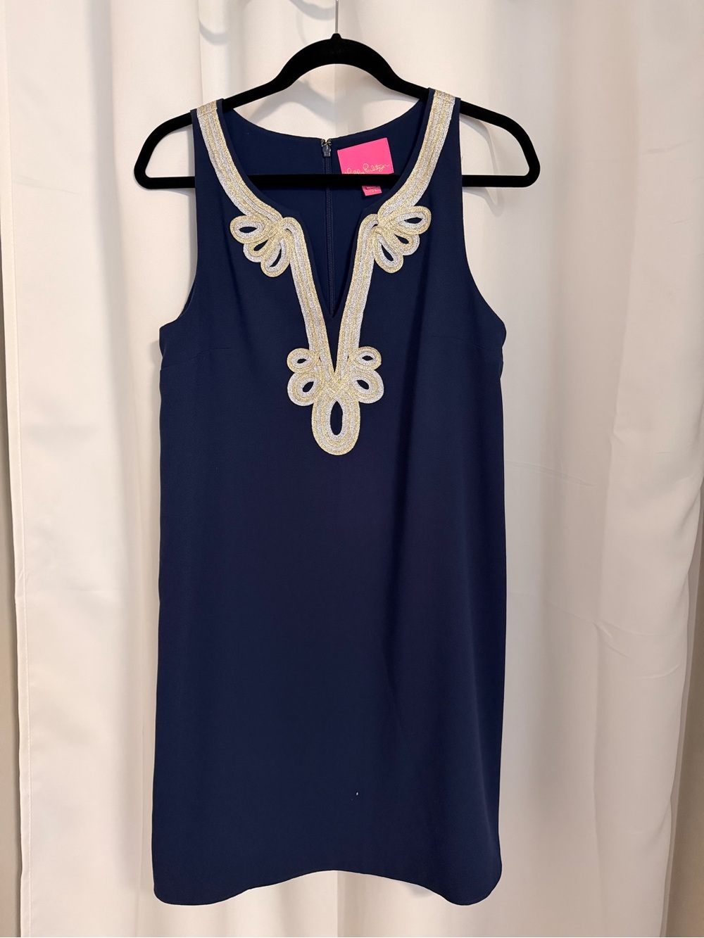 Lilly Pulitzer Navy Sleeveless Dress with Gold and Silver Embellished V-Neck